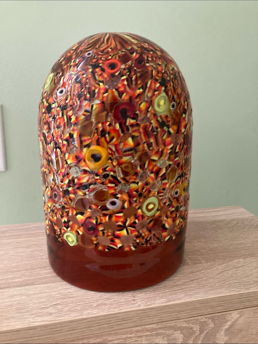 Vibrant Orange Millefiori Glass Dome Sculpture